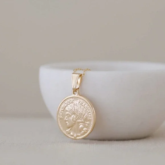 French Coin Necklace | 18k Gold Filled - Picture 1 of 10